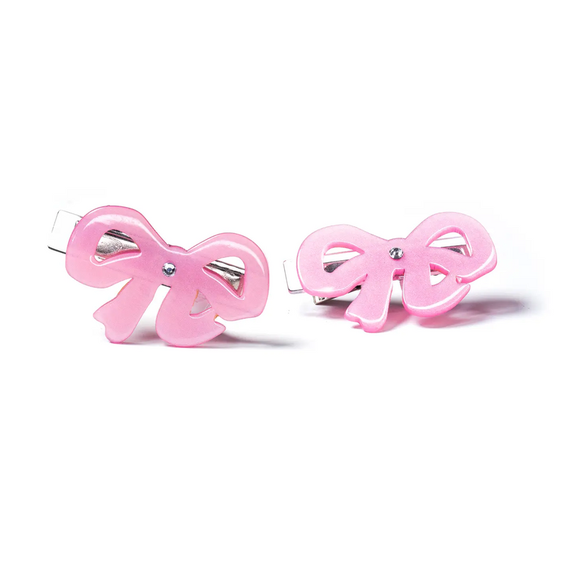 Bow Fancy Double Satin Pink Hair Clips