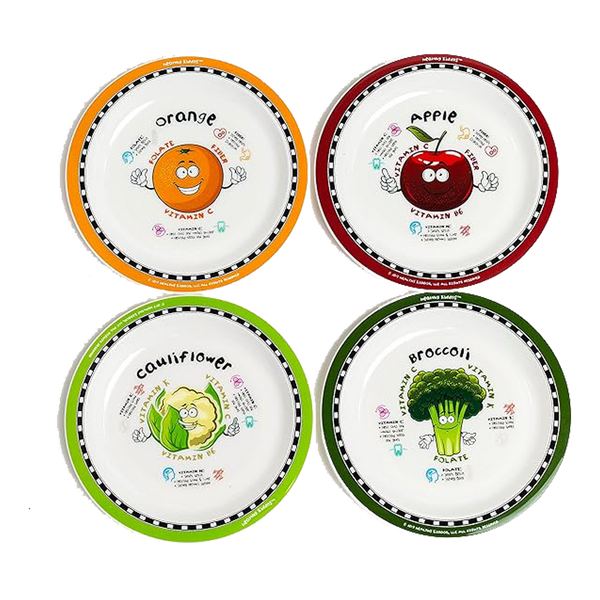 Fruits & Vegetables Fun Plates For Kids 4 Pack