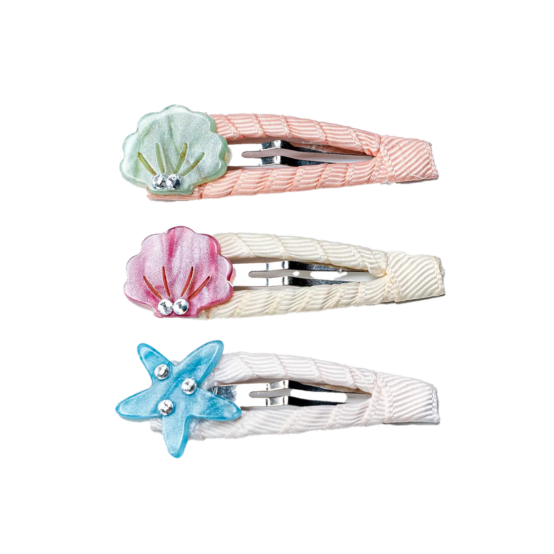 Seashells Pearlized Covered Snap Clips