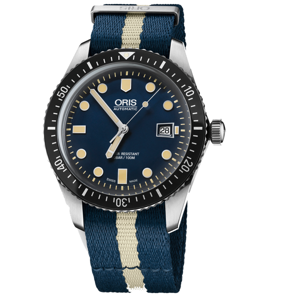 Oris Diver 65 Blue Dial 42mm Blue Beige Textile Strap