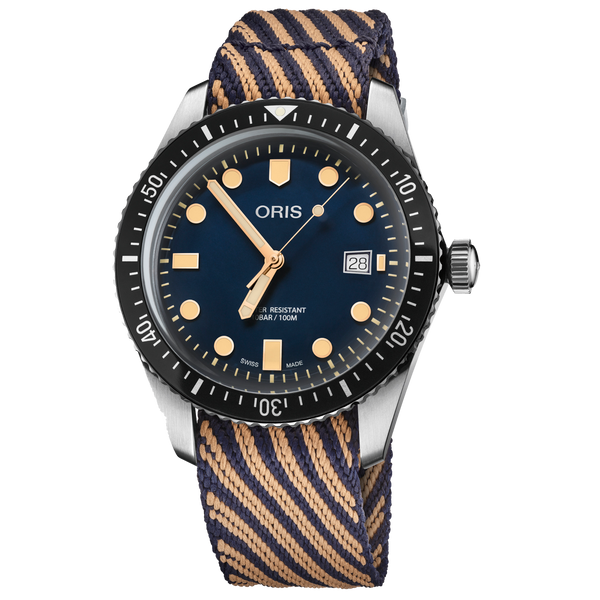 ORIS TEXTILE RECYCLED STRAP BLUE TAN DIVER SIXTYFIVE