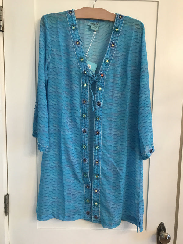 Printed Longsleeve Tie Front Coverup